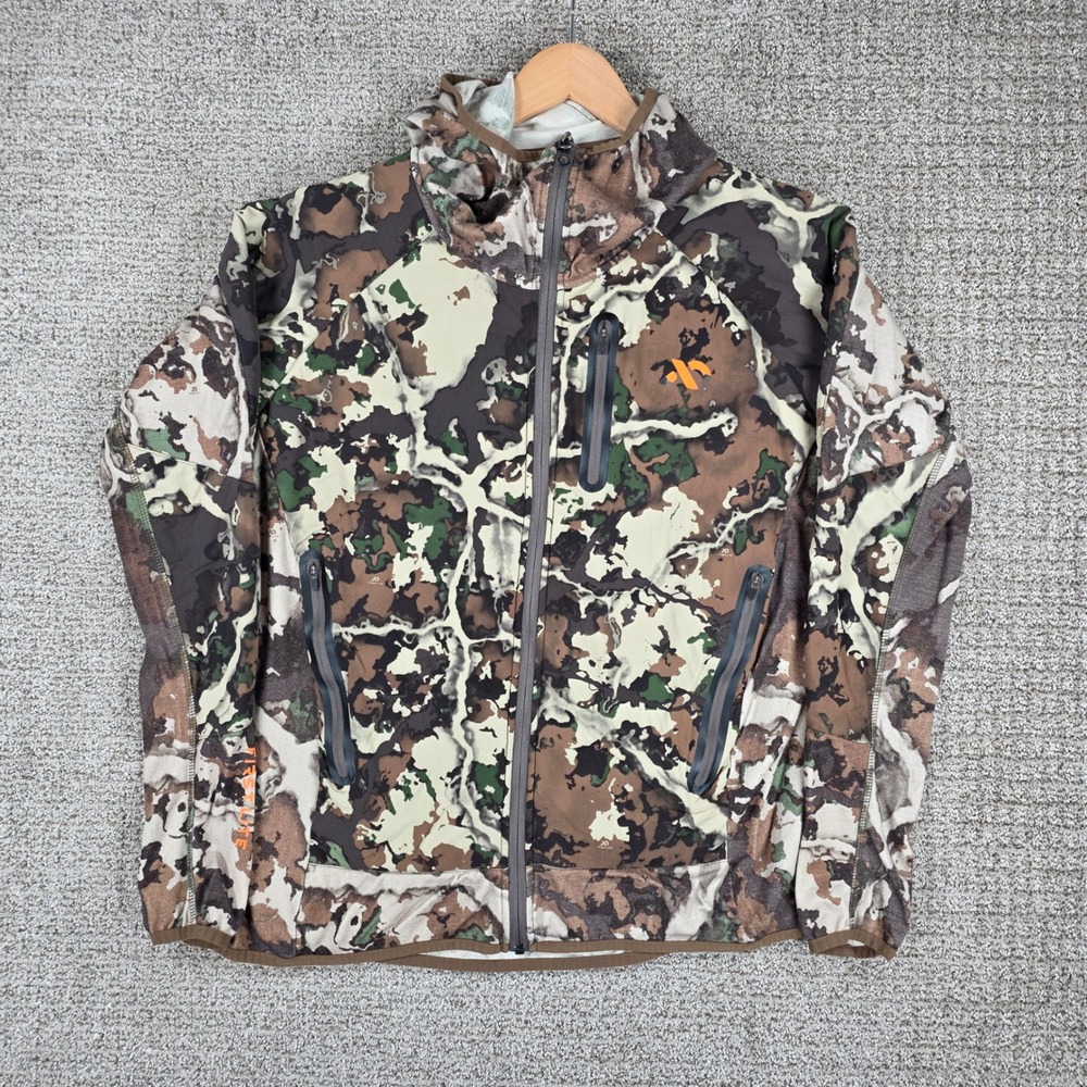 First Lite Mens Sawtooth Hybrid Camo Wool Full Zip Hooded Hunting Jacket Size XL